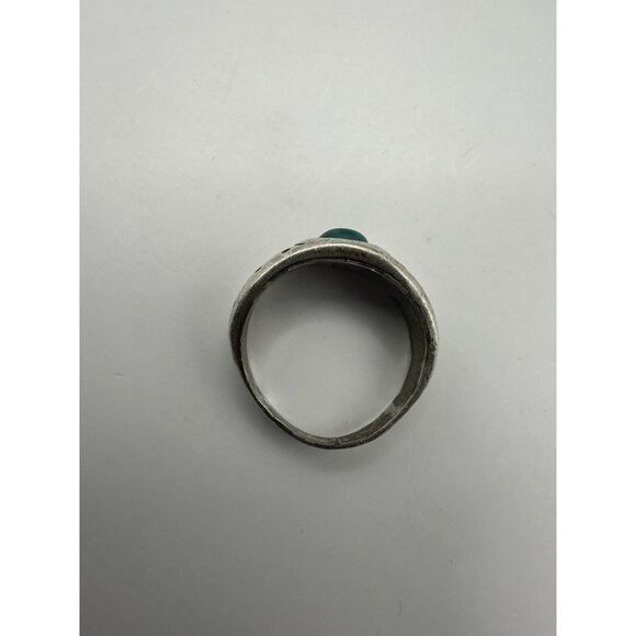 Navajo Coral & Turquoise Chip Sterling Silver Shadowbox Ring Sz 8.75 Signed MD - Picture 4 of 9